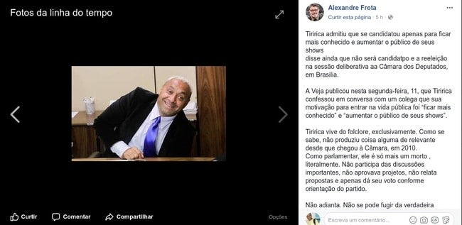 alexandre frota sobre tiririca redes sociais