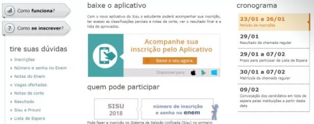 sisu 2018 inscrições abertas candidatos enem 2017