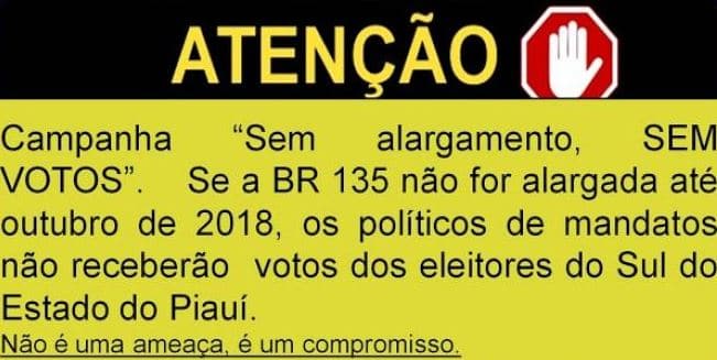 campanha, sem alargamento sem votos br-135 rodovia da morte, piauí