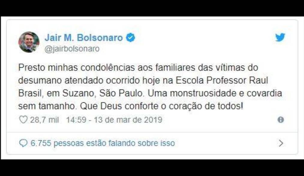 nota do presidente massacre escola de suzano