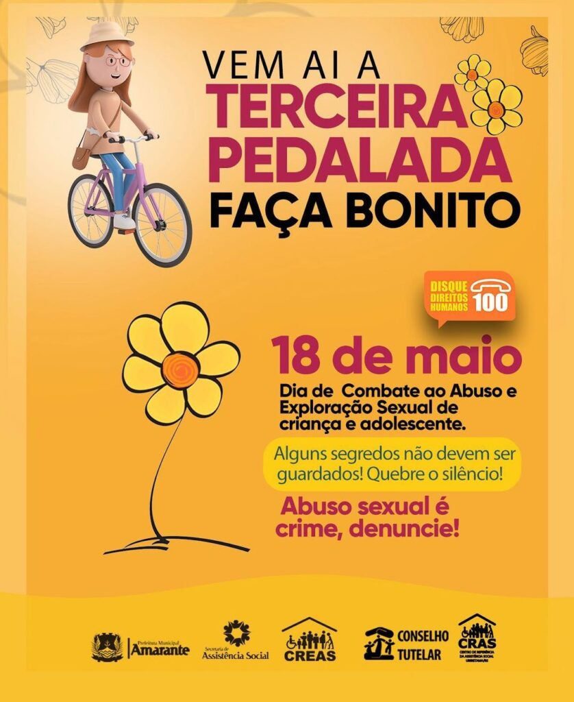 Amarante realiza terceira edição da Pedalada Faça Bonito contra a violência sexual infantil