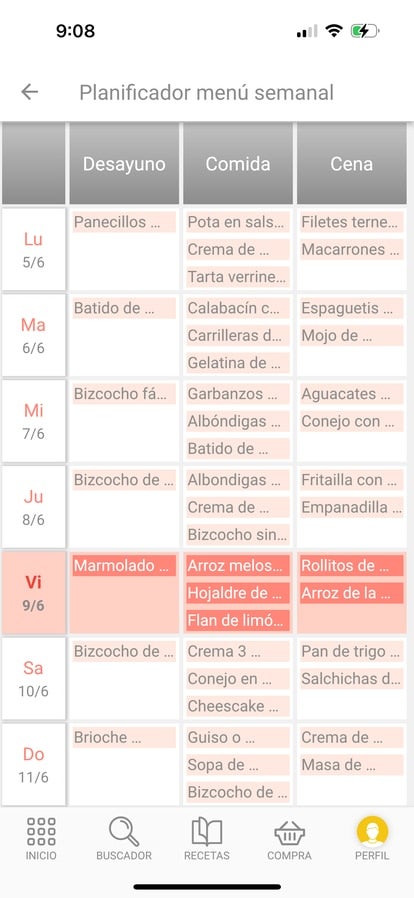 O planejador de menu do clube MyCook.