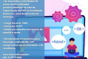 FWF abre vagas para turma do curso de “Operador de Microcomputador” no povoado Santa Luz