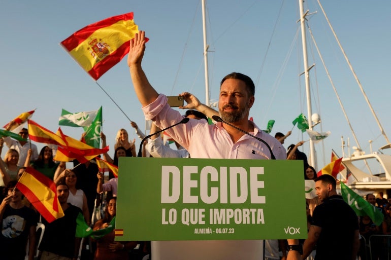 O líder do partido Vox, de extrema-direita, na Espanha, Santiago Abascal