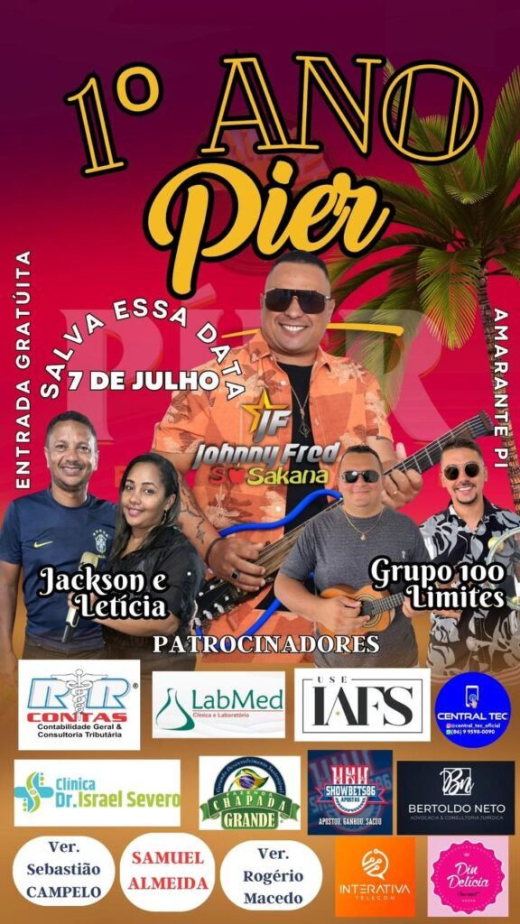 Amarante: aniversário de 1 ano do Pier Restobar terá Johnny Fred Só Sakana e outras bandas