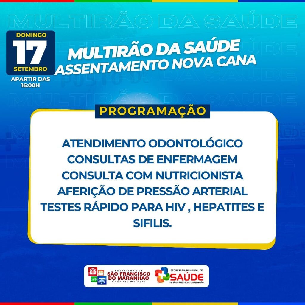 Mutirão da Saúde no Assentamento Nova Cana oferece serviços gratuitos no dia 17 de setembro