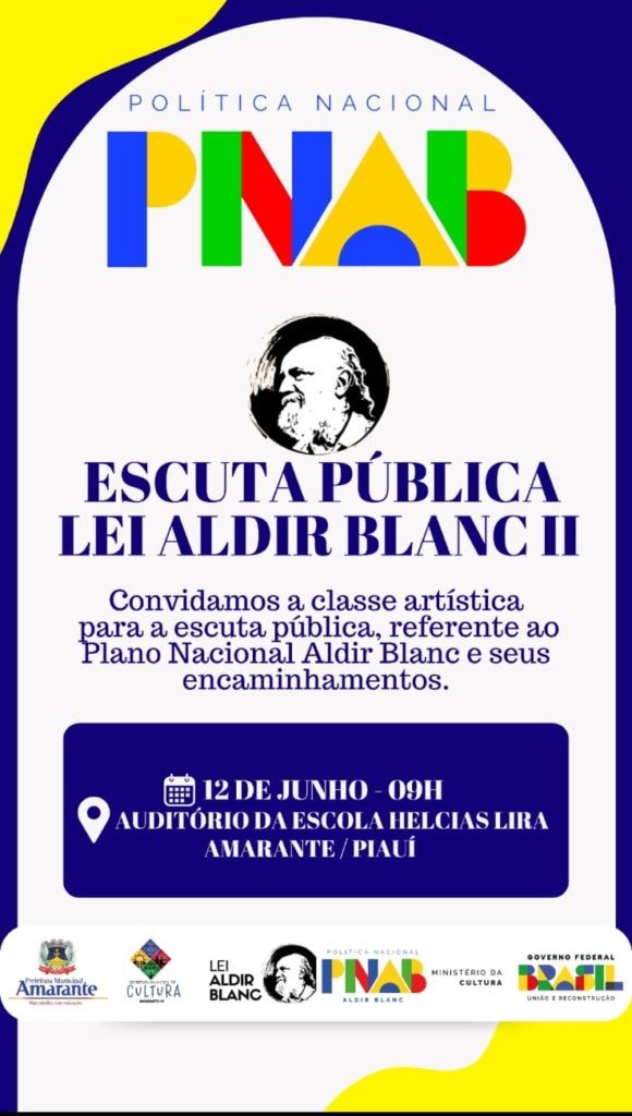 Prefeitura de Amarante fará escuta pública sobre a Lei Aldir Blanc II