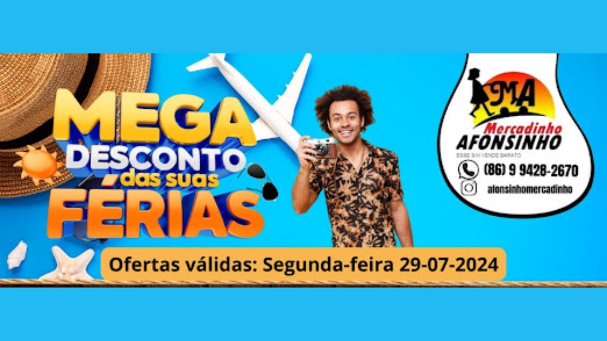 mega desconto das suas férias no mercadinho afonsinho