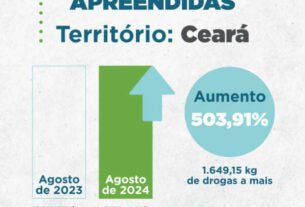 Mais de cinco toneladas de drogas foram apreendidas de janeiro a agosto de 2024 no Ceará