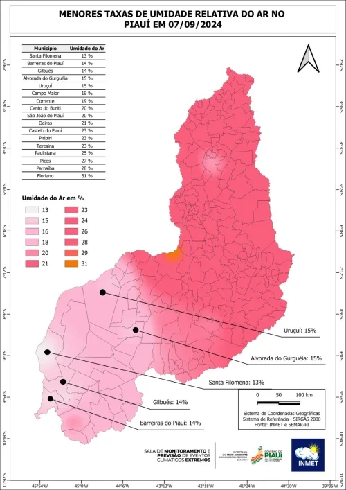 Umidade relativa do ar fica abaixo de 30% em 16 municípios