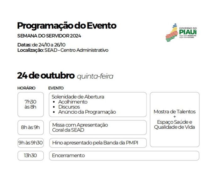 Evento em comemoração ao Dia do Servidor Público será realizado entre os dias 24 e 26 de outubro