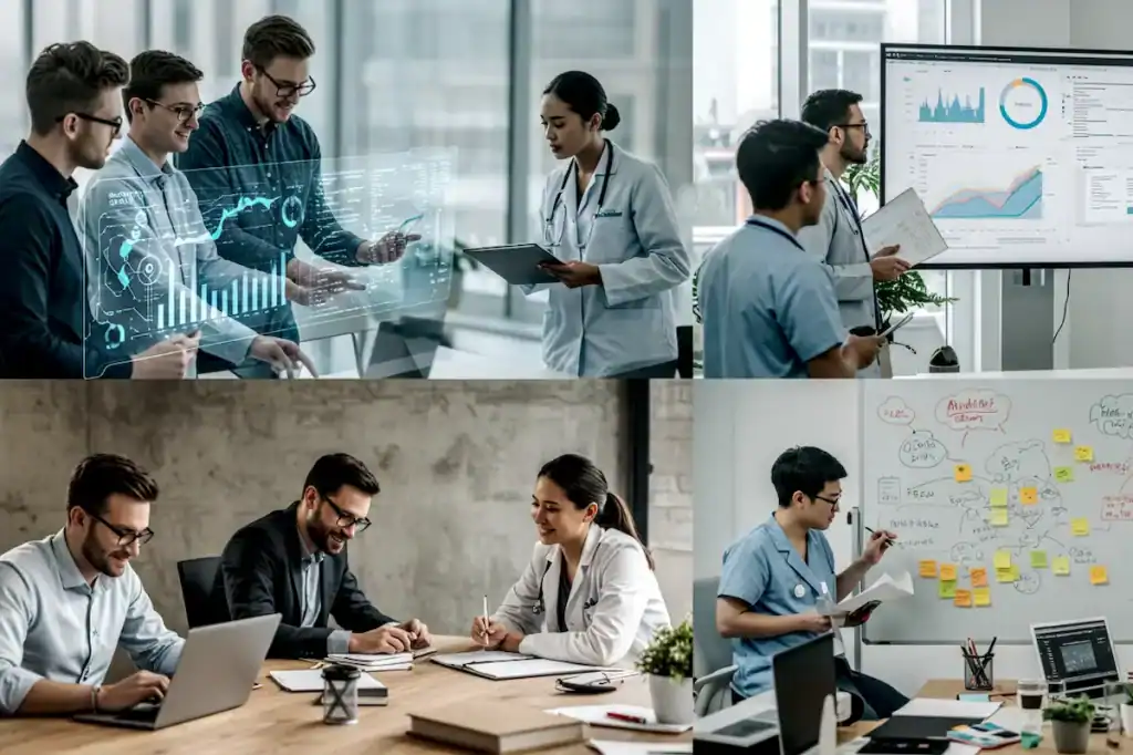 diversos profissionais em categorias distintas