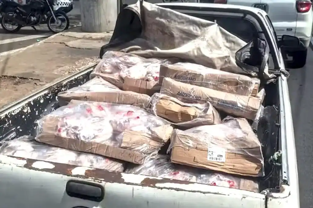 Caixas com frango apreendido pela polícia após furto de funcionários
