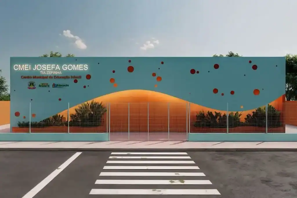 Fachada moderna da nova creche CMEI Tia Zefinha em Amarante