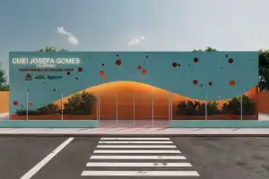 Fachada moderna da nova creche CMEI Tia Zefinha em Amarante