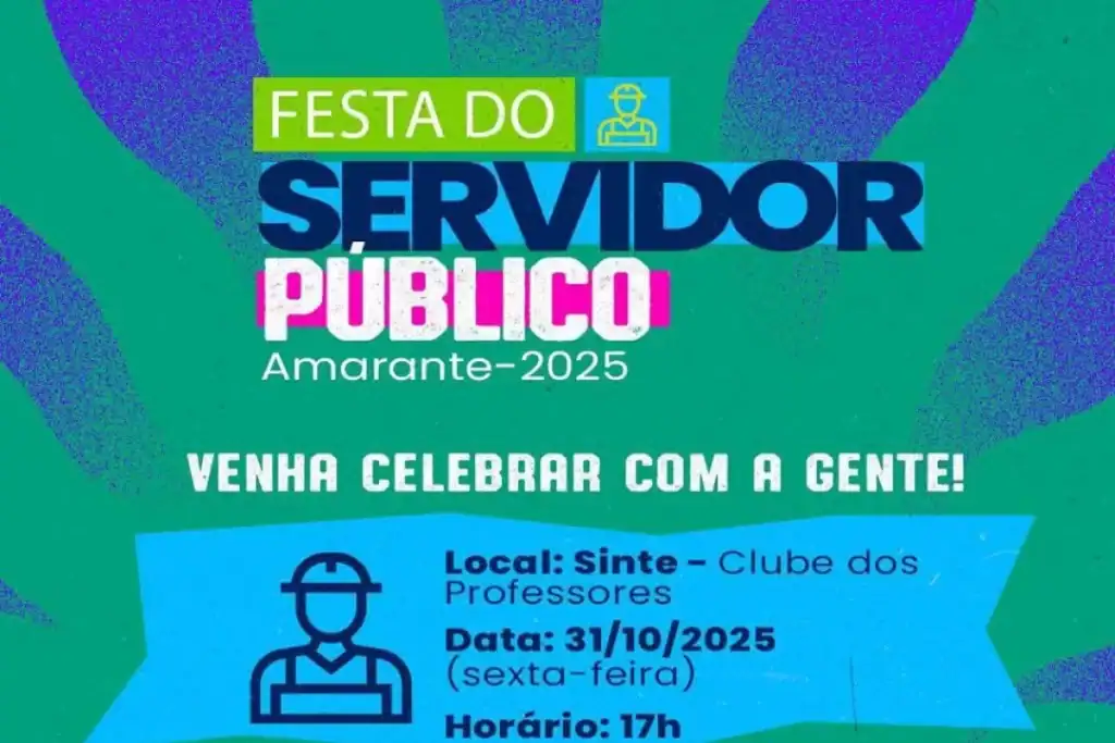 Arte gráfica de divulgação da Festa do Servidor Público em Amarante