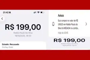 Captura de tela mostrando o valor confirmado de R$ 199 de uma compra indevida.