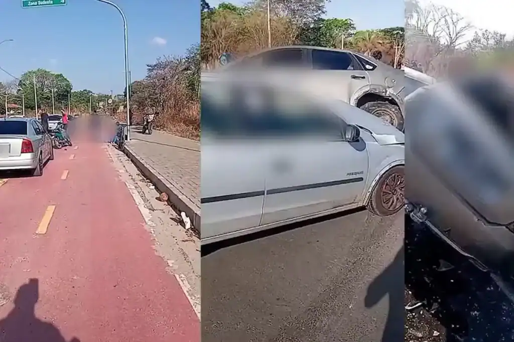 Carro capotado sobre outro após colisão no bairro Santo Antônio, em Teresina.