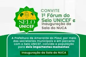 Convite oficial do evento exibindo a logo Selo UNICEF 2025-2028 e o anúncio da inauguração da Sala do NUCA em Amarante. Convite oficial do evento exibindo a logo Selo UNICEF 2025-2028 e o anúncio da inauguração da Sala do NUCA em Amarante.