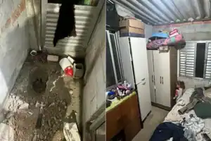 na residência onde corpo de criança foi encontrado concretado em Guarulhos.