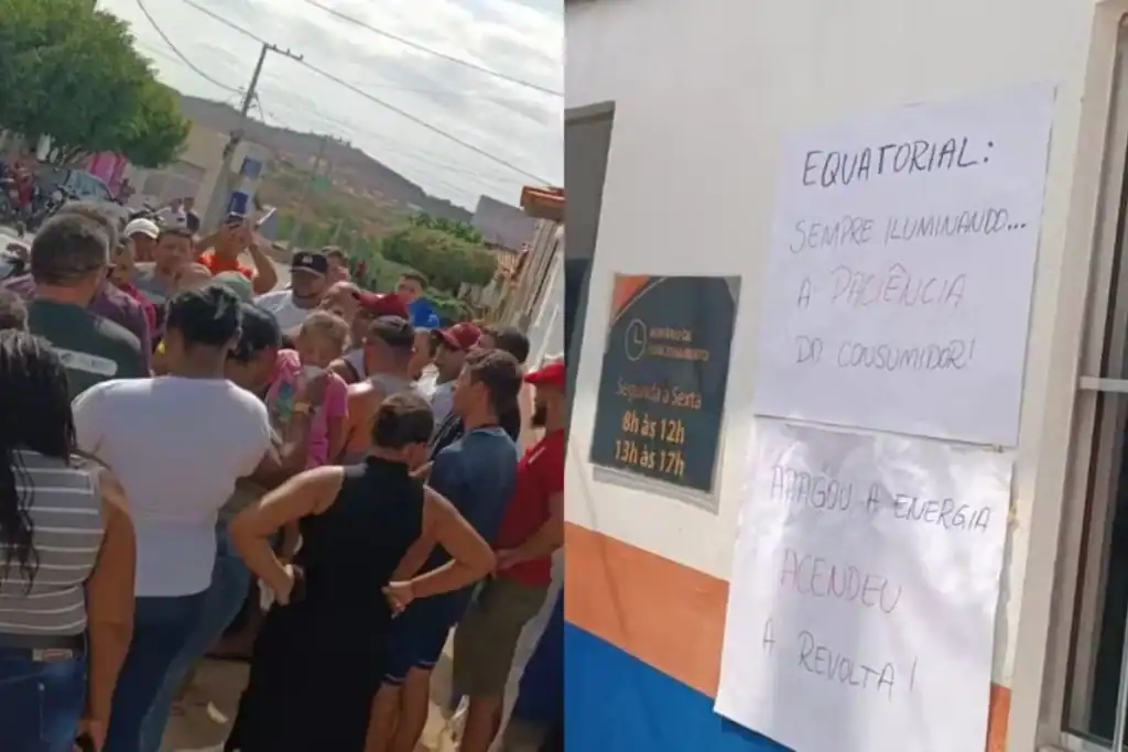 Grupo de moradores em Paulistana protestando em frente à sede da Equatorial