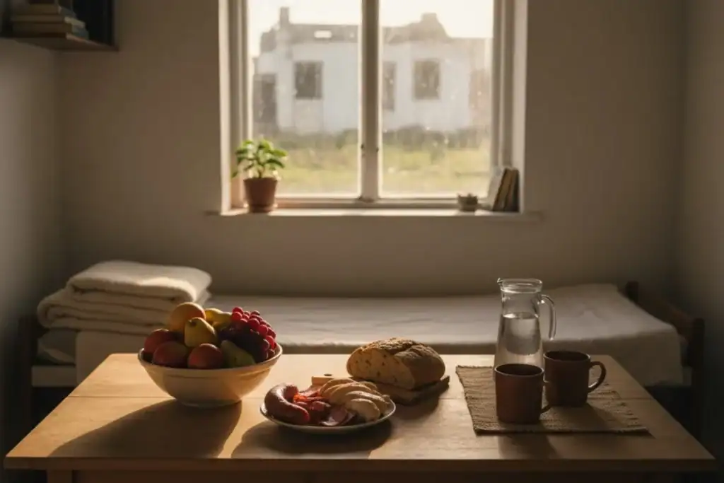 Ilustração de mesa contendo pucos alimentos para a segurança alimentar.