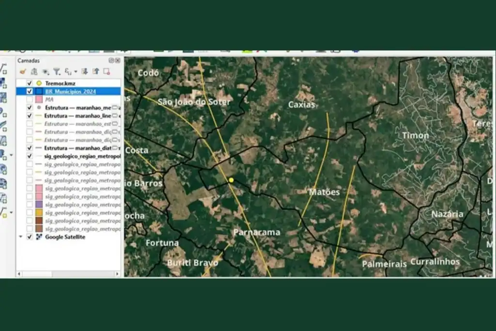 Imagem de satélite (Google Earth) da região de Caxias e Parnarama no Maranhão