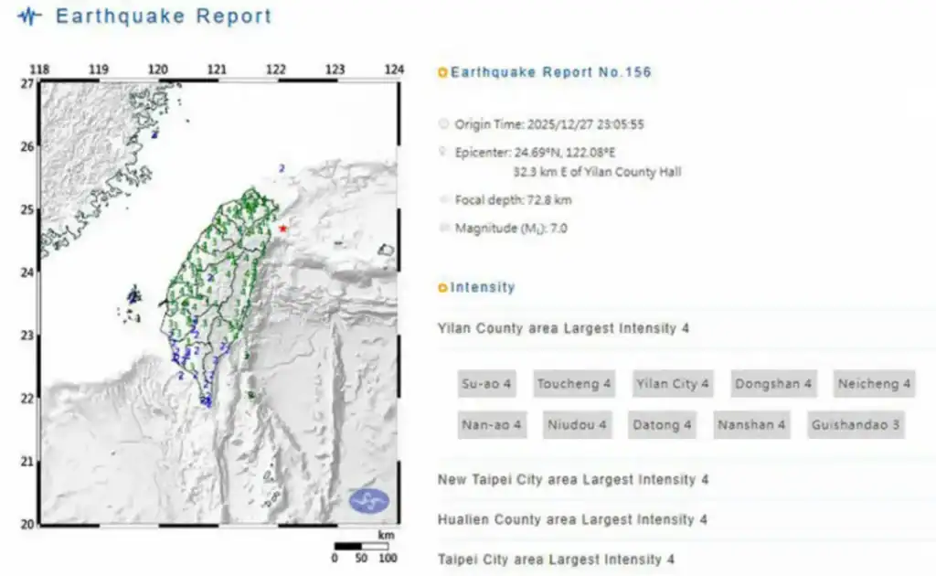 Edifícios em Taipei ou Yilan após terremoto de magnitude 7 em Taiwan.