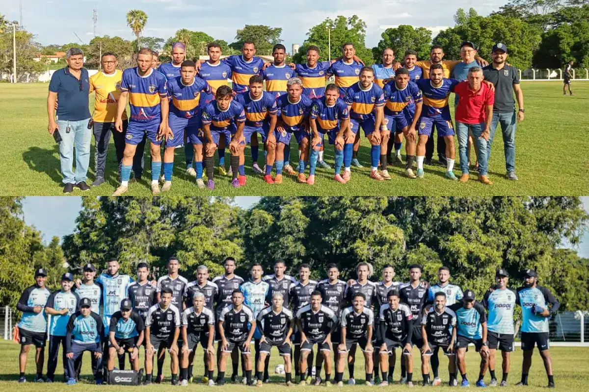 Jogadores do Teresina Esporte Clube e São Francisco do Maranhão em campo durante amistoso.