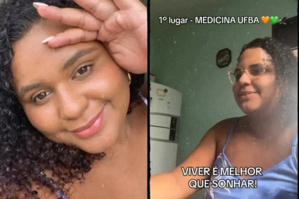 Ana Luiza Teixeira, estudante negra, sorri após conquistar o primeiro lugar em Medicina na UFBA.