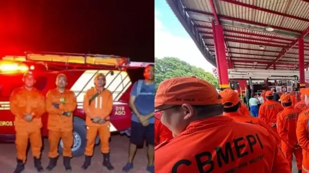 Bombeiros militares do Piauí em operação de busca e resgate em mata densa, procurando casal perdido em trilha de moto em Parnaíba.