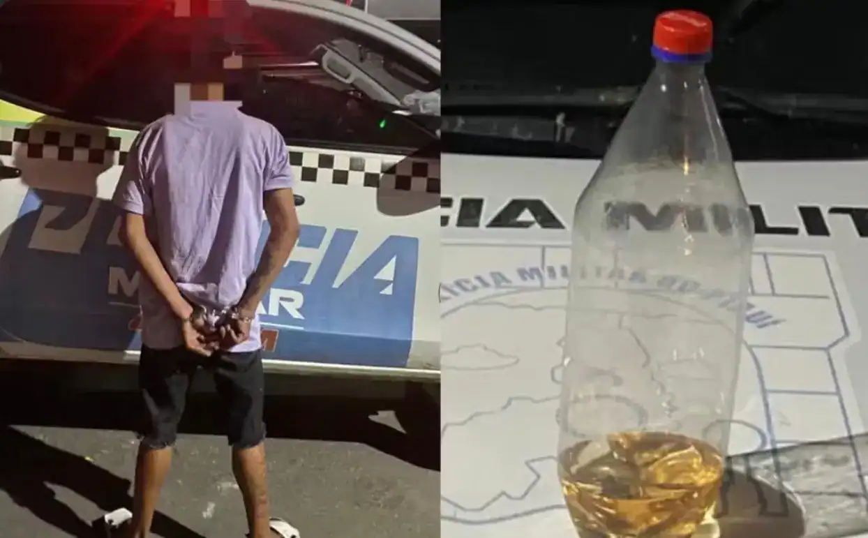 Policial militar realizando prisão de suspeito de violência doméstica