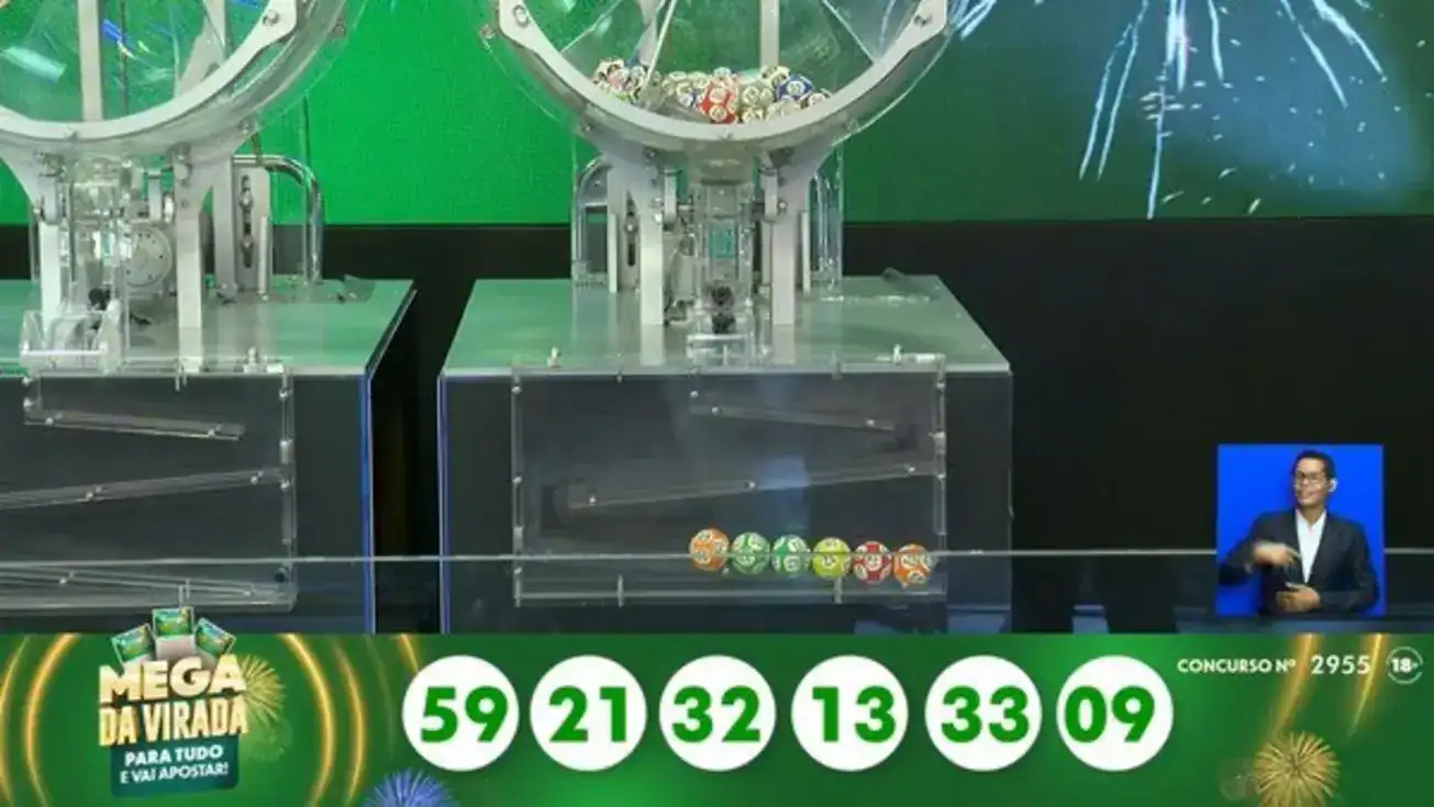 Prêmio recorde de R$ 1,09 bilhão da Mega da Virada 2025, com os números sorteados e o valor dividido entre os ganhadores.