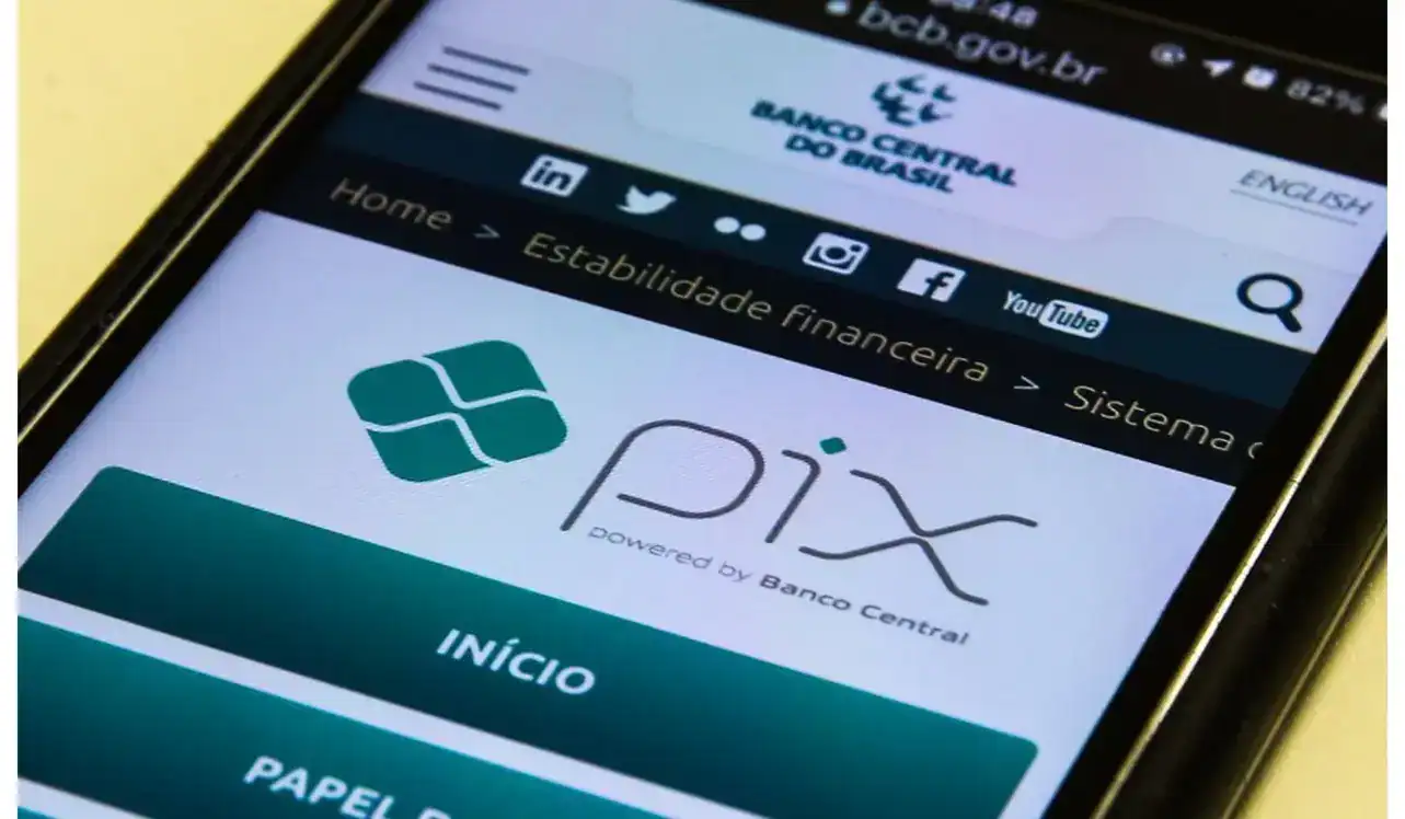 Logo do Banco Central do Brasil e símbolo do Pix com elementos visuais de segurança e exclusão de dados