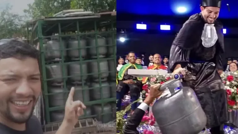 Estudante de Engenharia Civil leva botijão de gás à formatura como símbolo de luta no Piauí