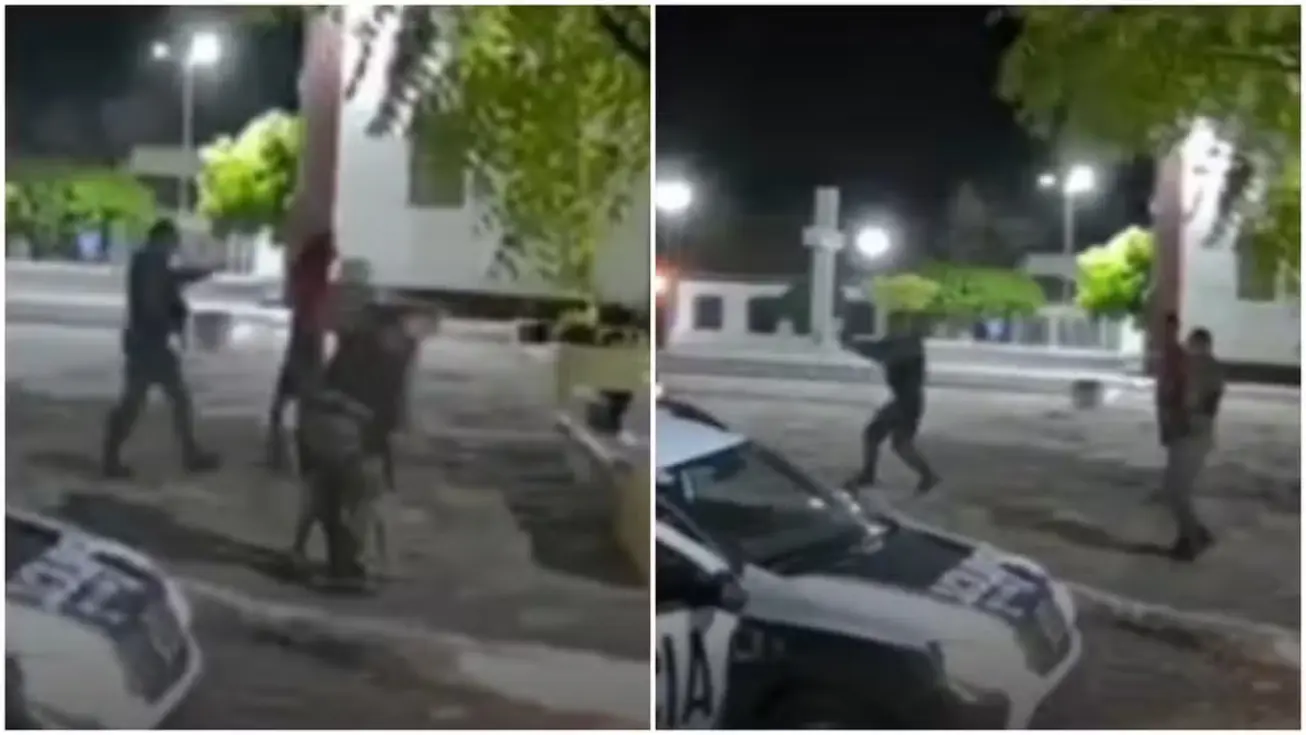 Policial militar em abordagem a suspeito que foge em Santa Quitéria, Ceará.