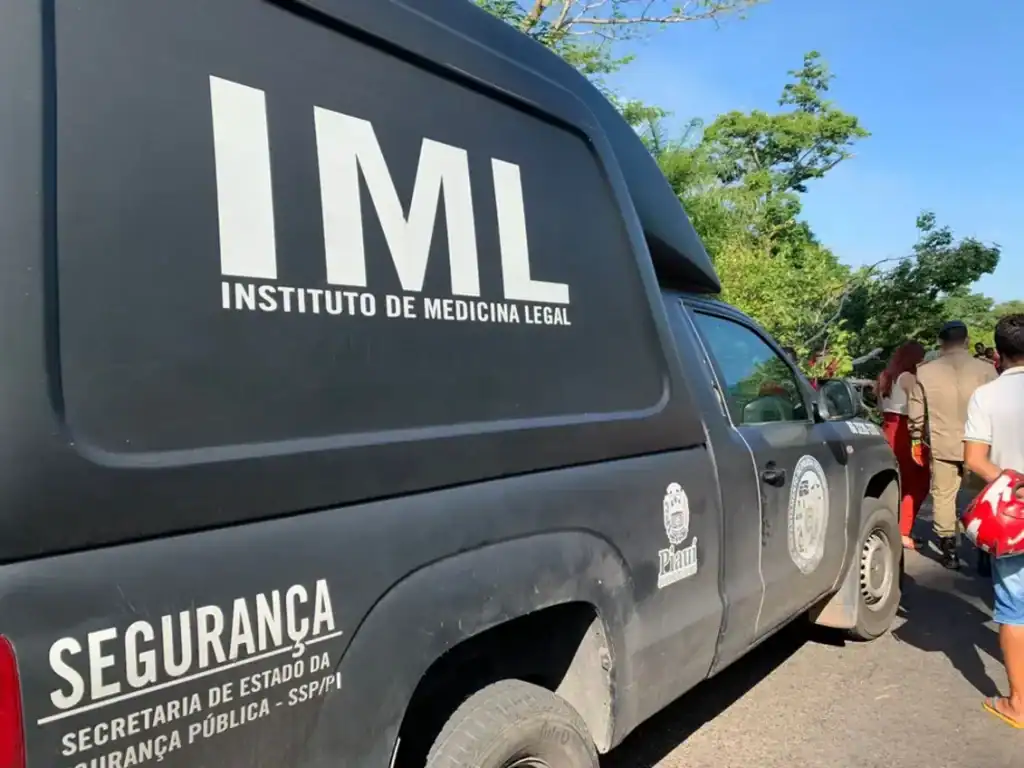 Equipes da Polícia Civil e IML em área de mata onde corpo foi encontrado em Teresina