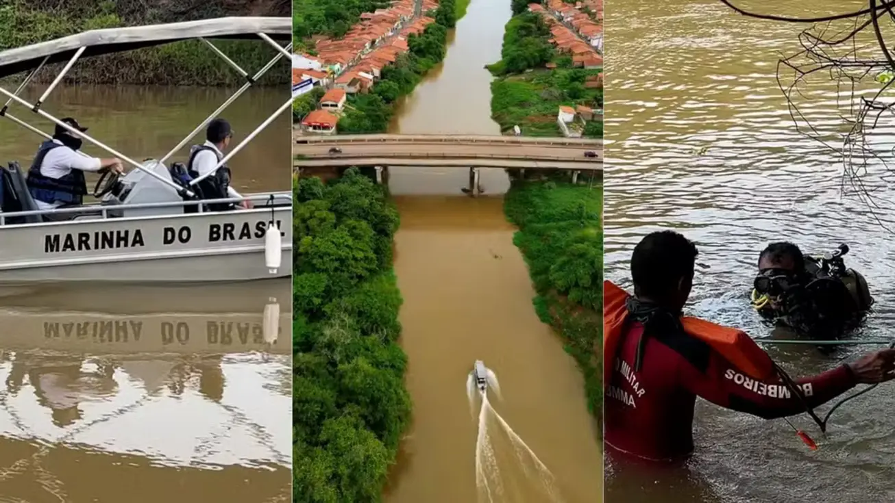Equipes da Polícia Civil, Exército e Marinha em operação de busca e investigação pelo desaparecimento de Ágatha e Allan em Bacabal, Maranhão.