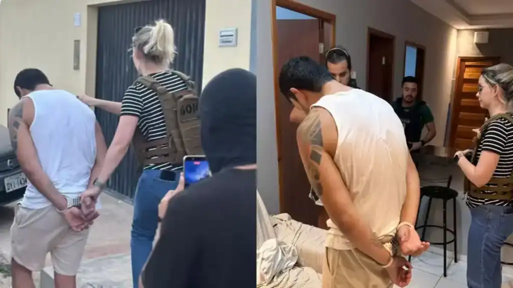 Danny Schroedinger de Carvalho Oliveira, suspeito de agressão, sendo detido pela Polícia Militar em Parnaíba, Piauí.