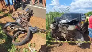 Cena do acidente fatal na PI-245, em Geminiano, envolvendo caminhonete e motocicleta, que resultou na morte do irmão do vereador Erivan Osmundo.