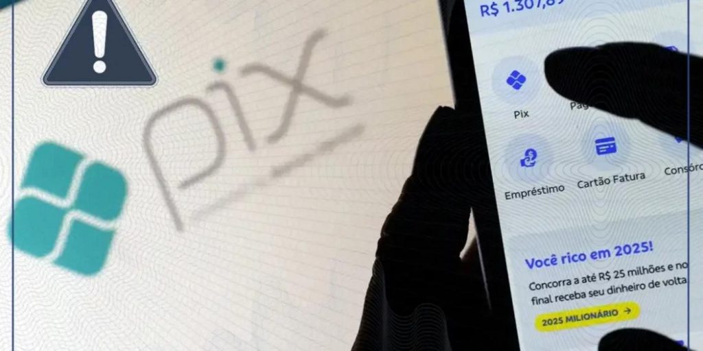 Ilustração digital de um smartphone com o logo Pix, setas indicando rastreamento de dinheiro entre contas bancárias e um ícone de escudo, simbolizando a nova regra de segurança contra fraudes.