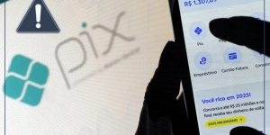 Ilustração digital de um smartphone com o logo Pix, setas indicando rastreamento de dinheiro entre contas bancárias e um ícone de escudo, simbolizando a nova regra de segurança contra fraudes.