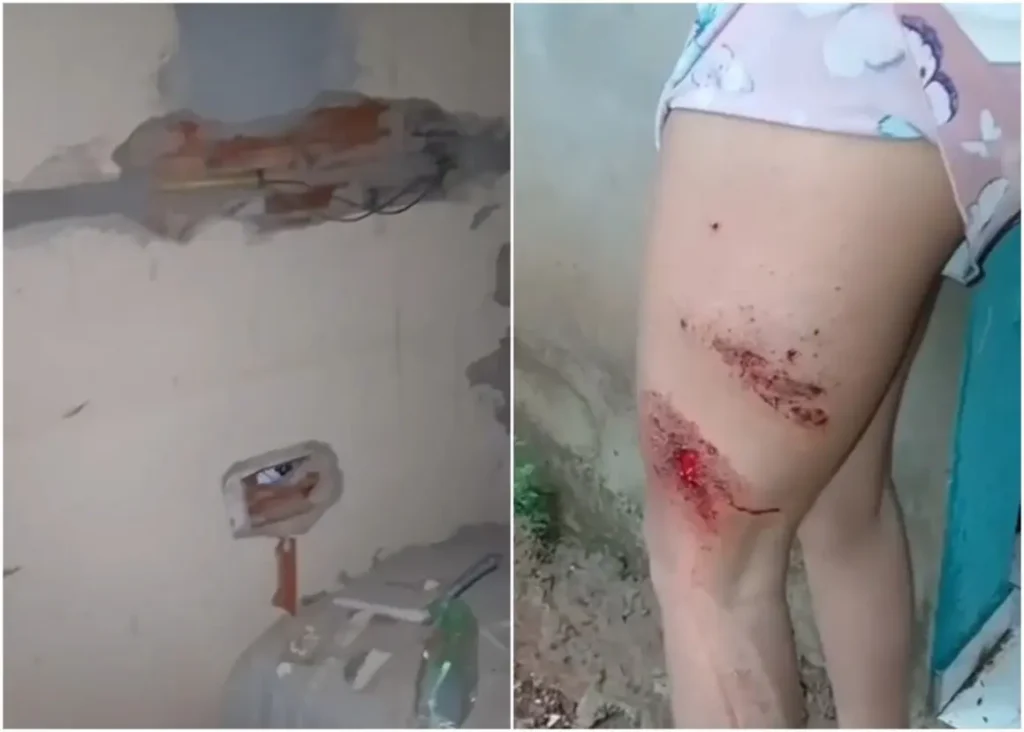 Piso e parede de residência em Buriti dos Lopes com rachaduras e fragmentos após serem atingidos por raio.