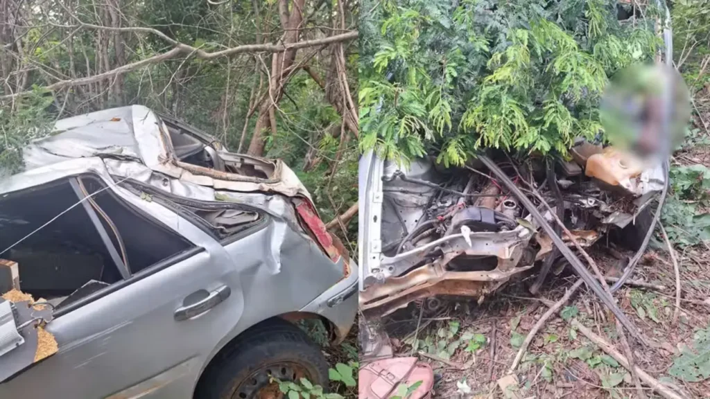 Veículo VW Gol prata danificado após acidente fatal na PI-255, Parnaguá