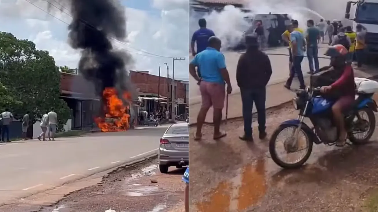 Ambulância de cidade do Maranhão pega fogo na BR-222 1 Ambulância da Prefeitura de Mata de Roma completamente destruída por incêndio na BR-222, em Vargem Grande, Maranhão.