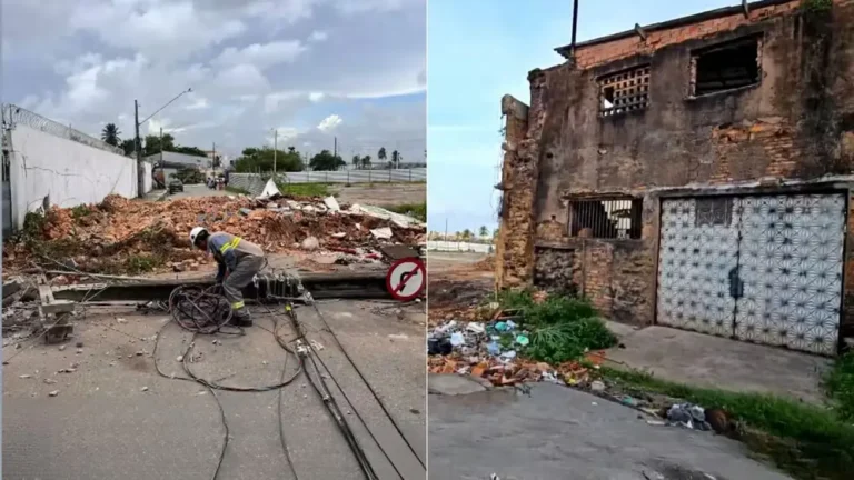 Muro histórico desaba em São Luís e atinge imóvel e postes