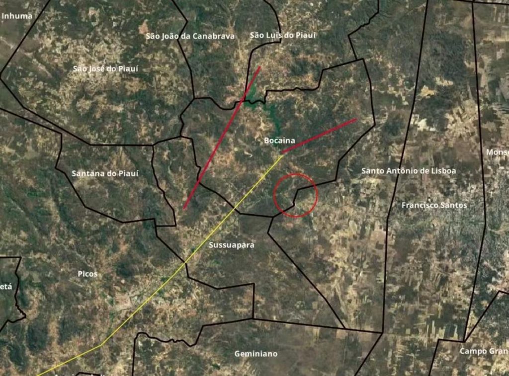 Ilustração de ondas sísmicas sobre mapa do Piauí, destacando a região de Bocaina