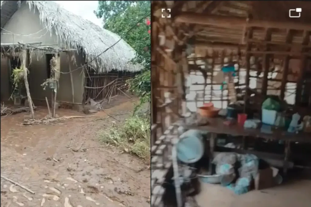 Residência danificada e pertences perdidos após enchente no povoado Jacaré, São Francisco do Maranhão.