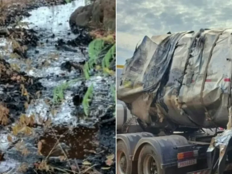 Motorista morre em Bertolínia após carreta tombar e derramar carga em riacho