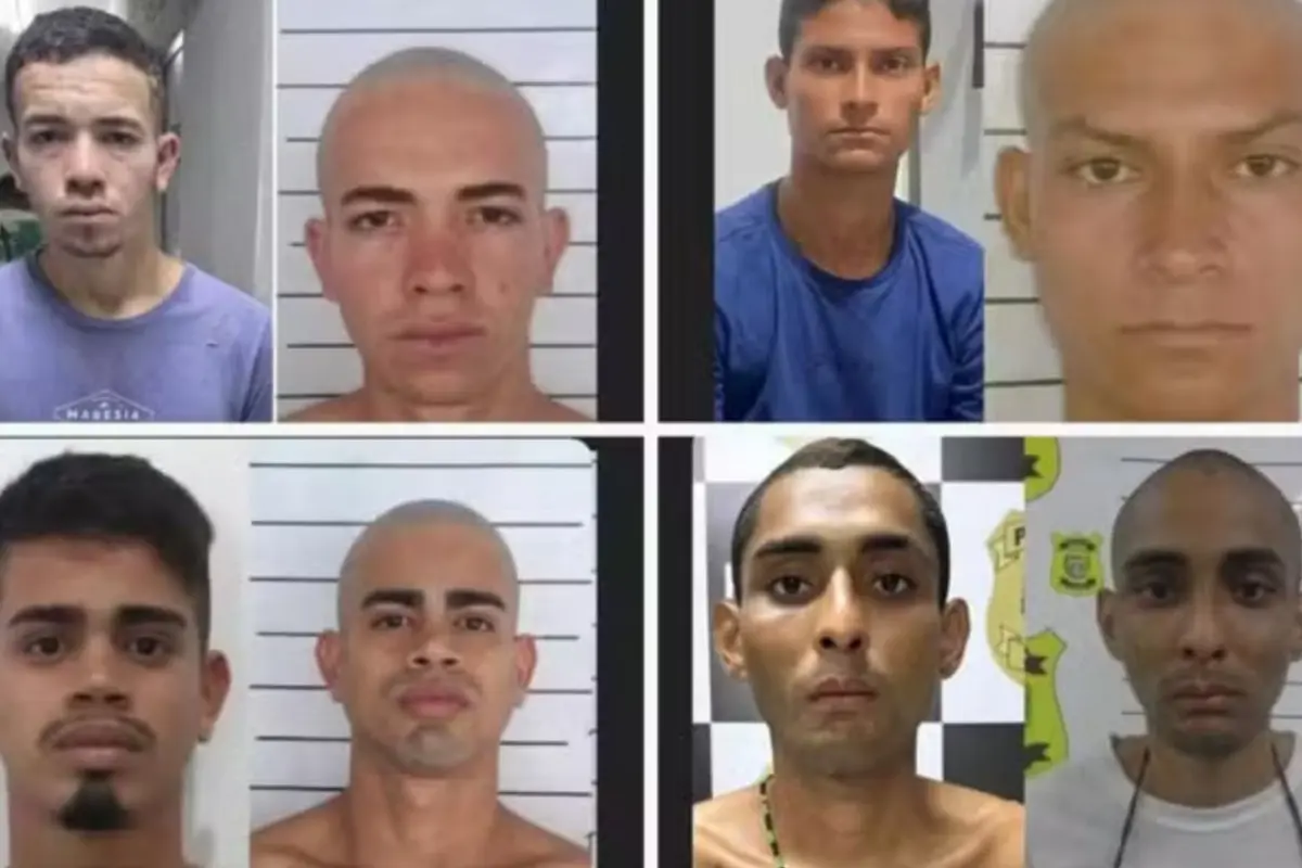 Montagem com as fotos de rosto dos quatro detentos foragidos da Penitenciária Mista Juiz Fontes Ibiapina, em Parnaíba.